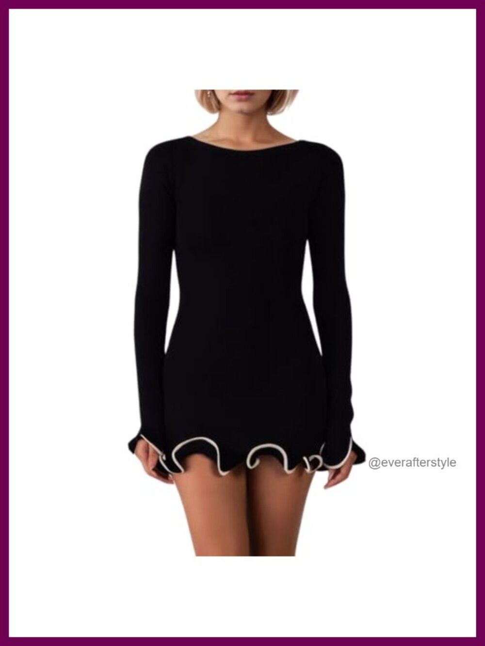 Women Long Sleeve Ruffle Hem Knit Mini Dress Bodycon Sweater